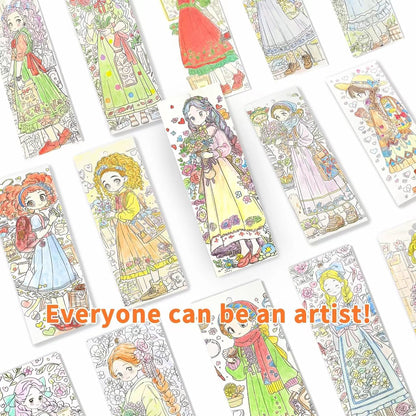 COIPLAY Watercolor Art Kit Fairytale Princess coloring pages with colored examples