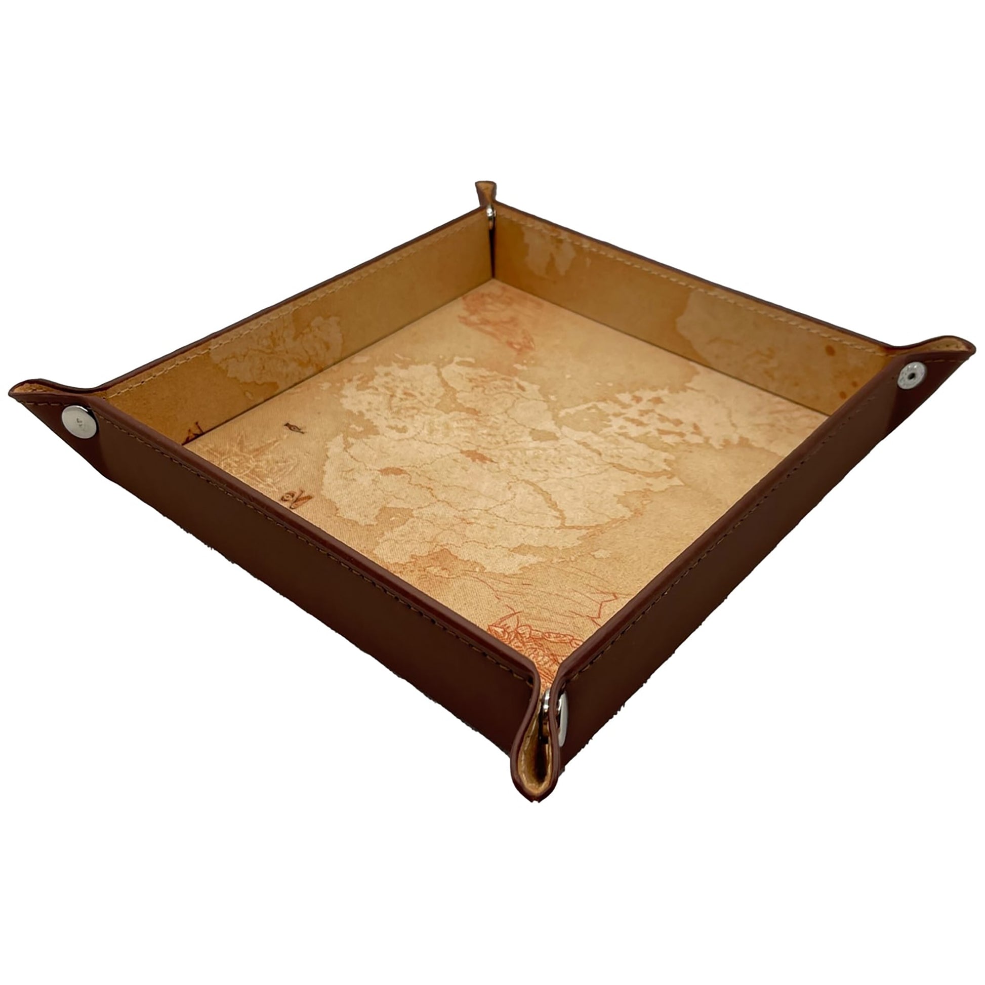 Heroscape Valhalla brown leather dice tray with tan interior and corner handles