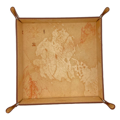 Heroscape Valhalla Dice Tray with wooden handles and vintage map design