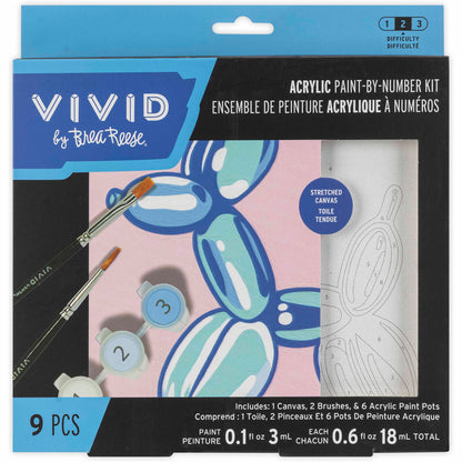 VIVID Mini Paint By Number Balloon Dog acrylic kit with brushes and paint pots