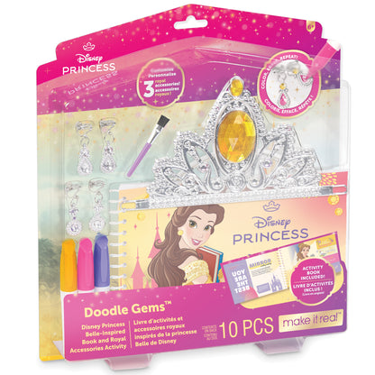 Doodle Gems Disney Princess Belle activity set with tiara, earrings, coloring book and accessories