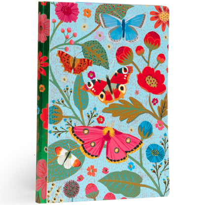 eeBoo Piece & Love Luxe Journal with butterflies and flowers on light blue cover, gilded notebook