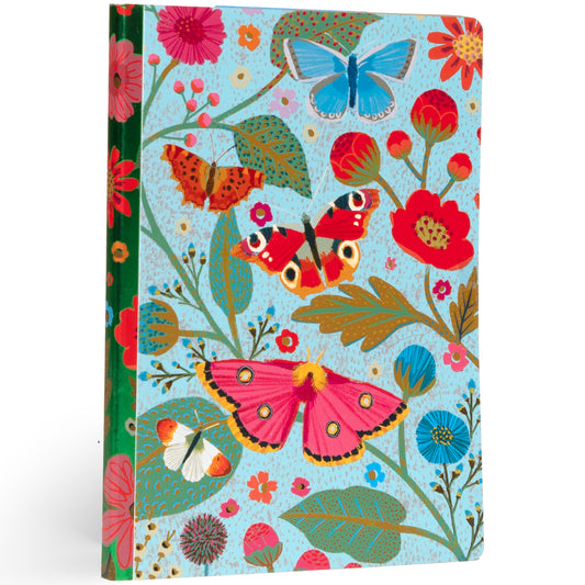 eeBoo Piece & Love Luxe Journal with butterflies and flowers on light blue cover, gilded notebook