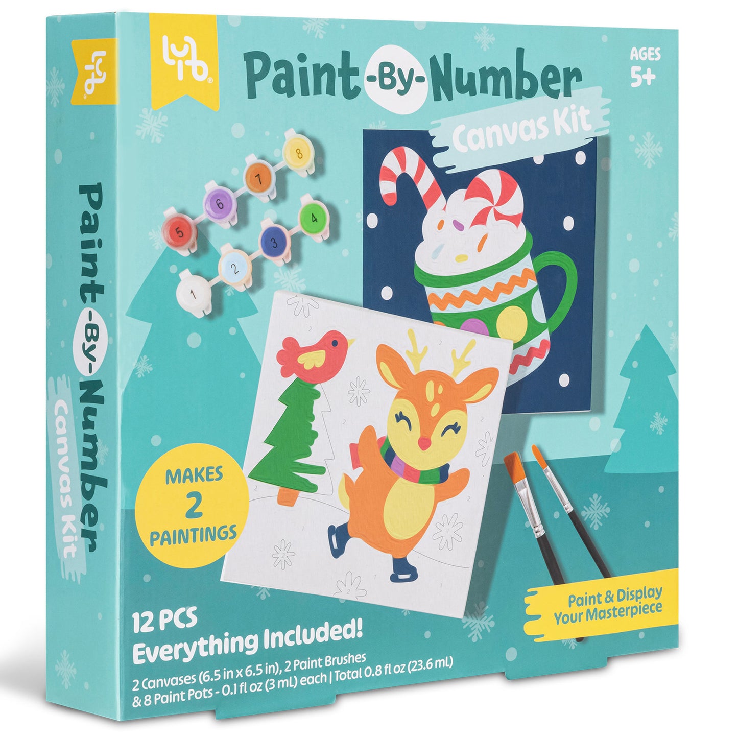 LYB Reindeer Paint-By-Number Canvas Kit with 2 canvases, paint pots, and brushes