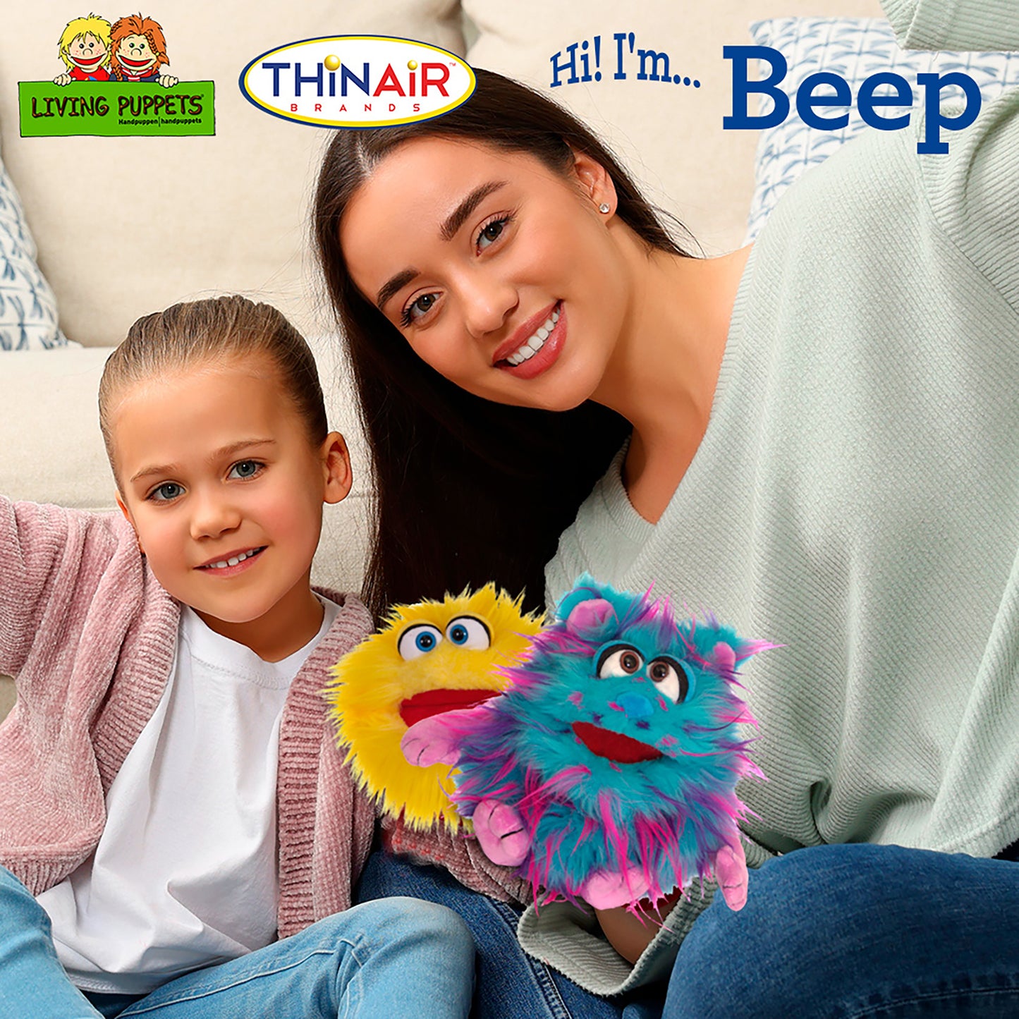 Living Puppets Handmade Beep The Blue Friendly Monster - 9" Plush Hand Puppet