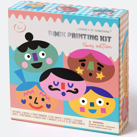 JOS Rock Painting Kit Faces Edition with colorful painted rock characters and supplies
