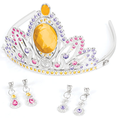 Make It Real Disney Princess Belle tiara and earrings set with yellow gems and purple accents
