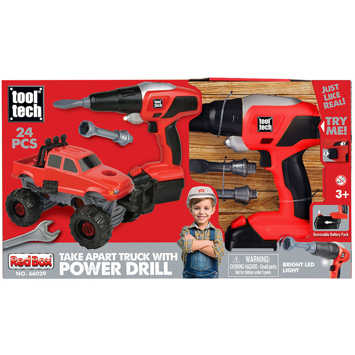 Tool Tech Take Apart Truck & Power Drill STEM Building Set with red power drill, truck vehicle, and accessories on pa...