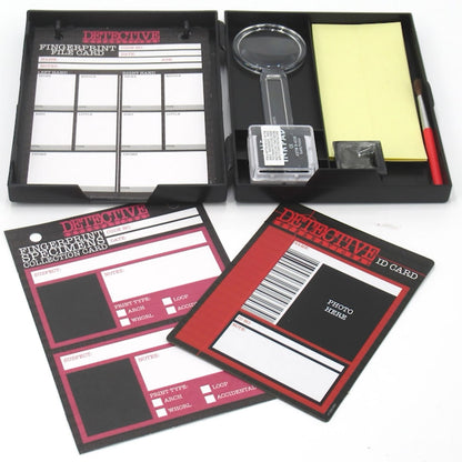KidzLabs Fingerprint Kit with detective cards, magnifying glass, and ink pad