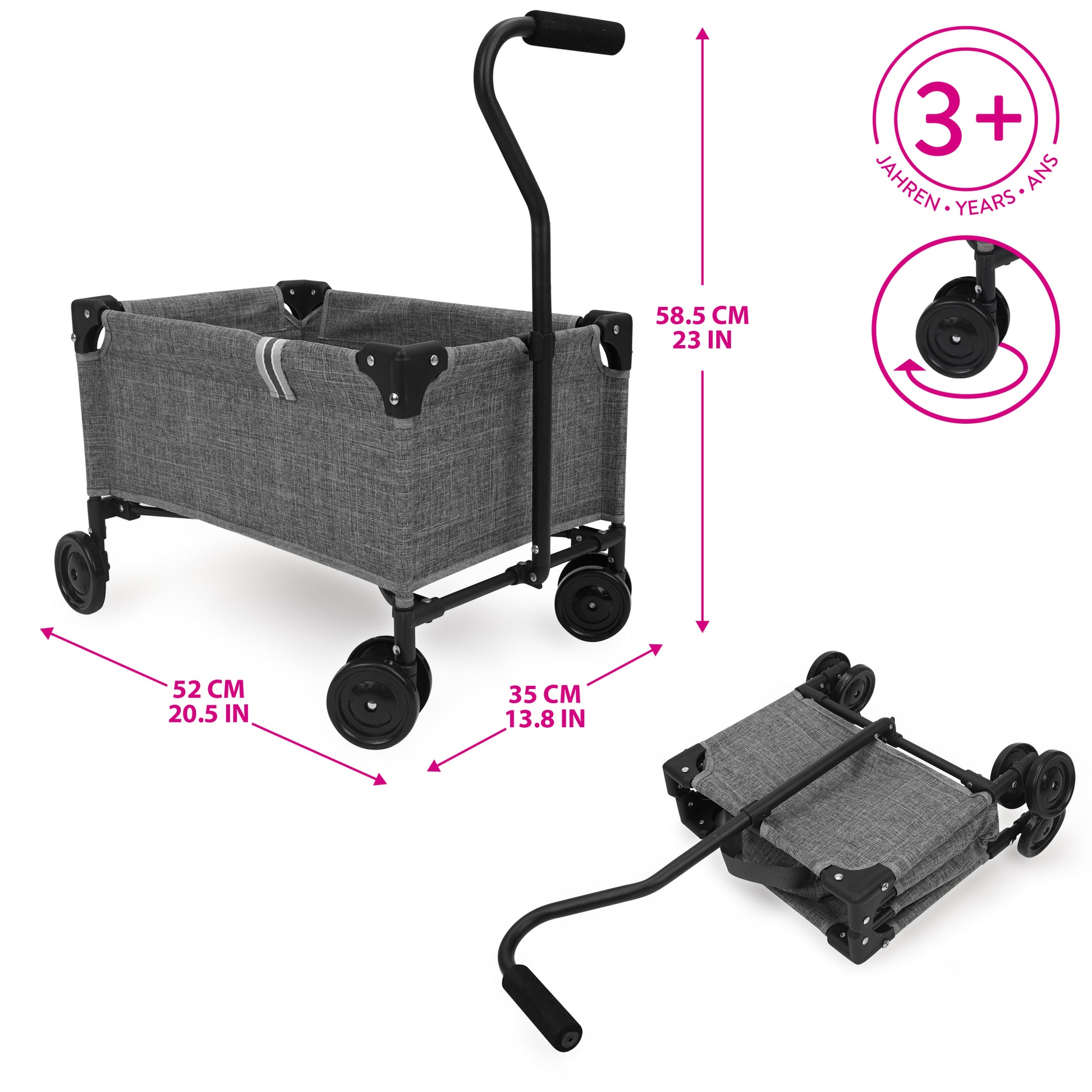 509 Crew Little Wagon Melange Grey folding pull-along cart with handle for kids 3+