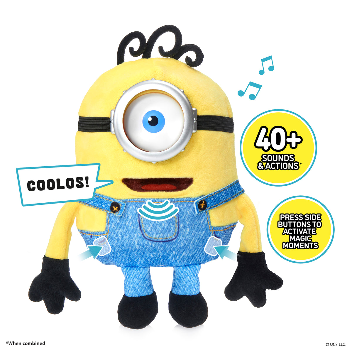 WOW! Stuff Minions Palm Puppetronic James toy with yellow body, blue overalls, and 40+ sounds and actions