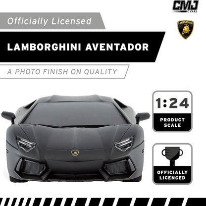 CMJ RC Cars: Lamborghini Aventador LP700-4 - Black - 1:24 Scale, 2.4GHz, LED Headlights