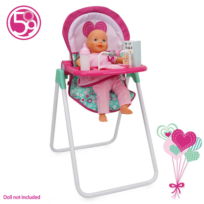 509 Crew Mint Heart Foodie Doll Highchair with pink and mint accessories