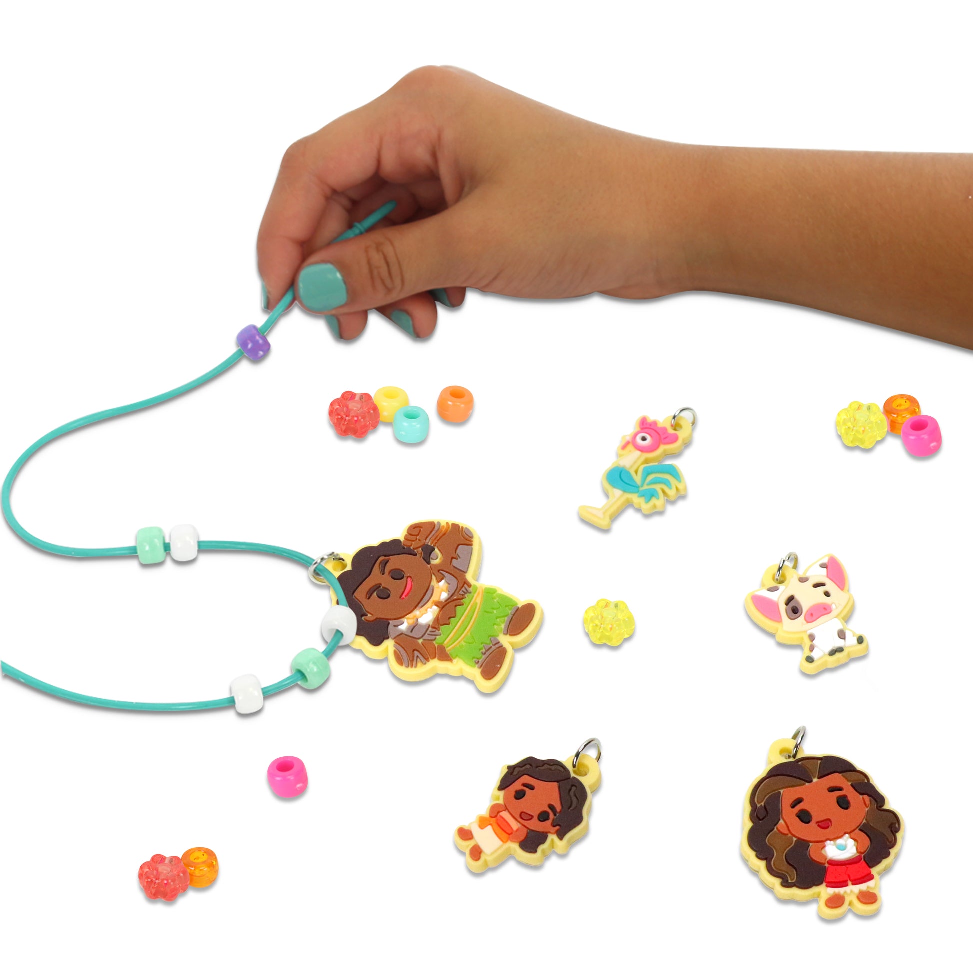Moana 2 Necklace Activity Set with turquoise cord, colorful beads, and character charms