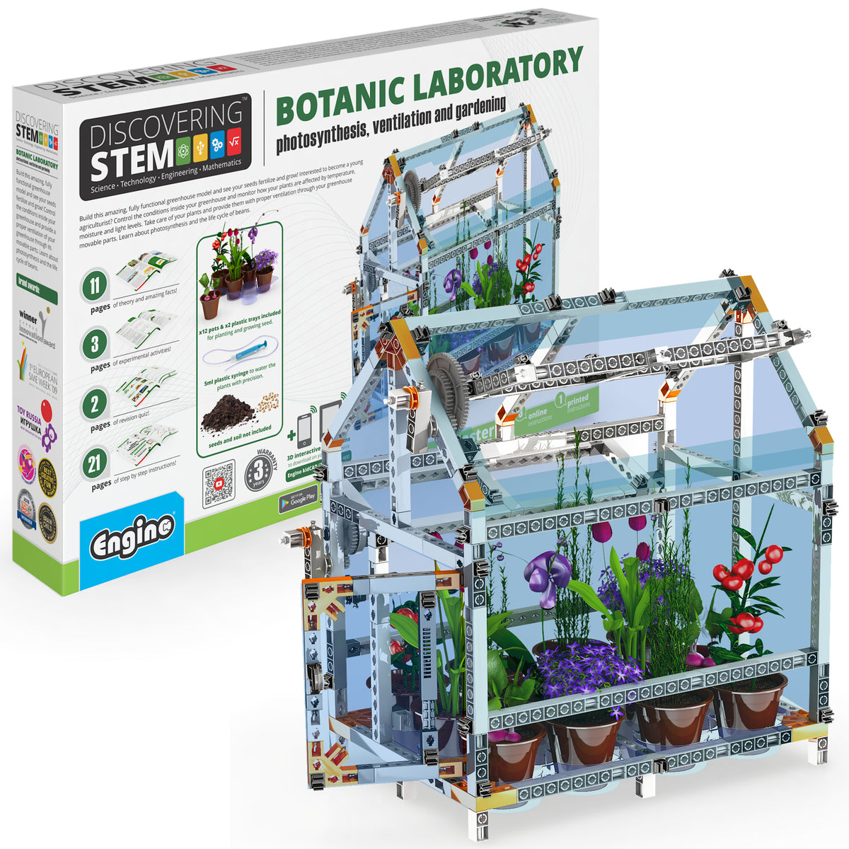 Engino Discovering STEM Botanic Laboratory building set with greenhouse structure, flowers, and educational components
