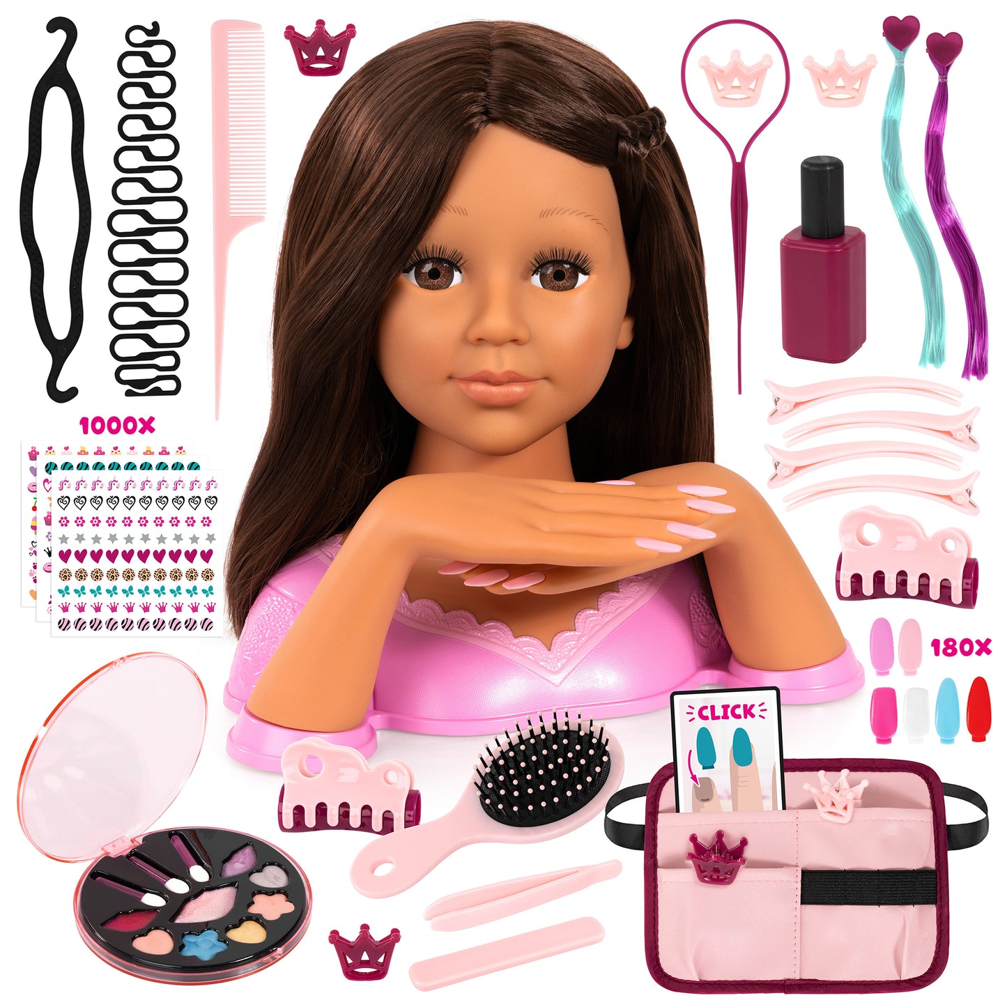 Charlene Magic Nails brunette doll with makeup set, nail polish, and styling accessories