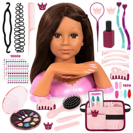 Charlene Magic Nails brunette doll with makeup set, nail polish, and styling accessories