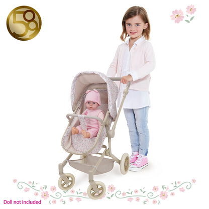 509 Crew Little Flora 2-in-1 pink doll pram stroller with girl pushing it