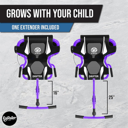 EzyRoller Drifter Pro X purple ride-on toy with extender, grows 16" to 25"