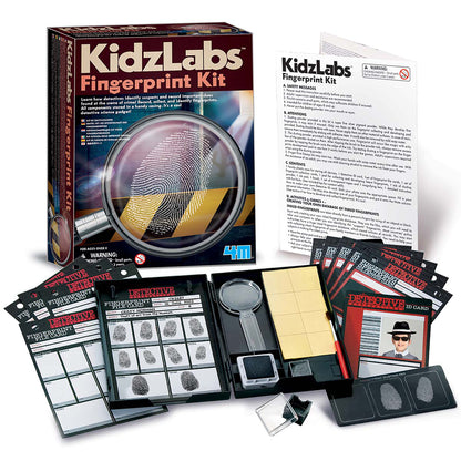 KidzLabs Fingerprint Kit with magnifying glass, detective cards, and ink pad for forensic science experiments