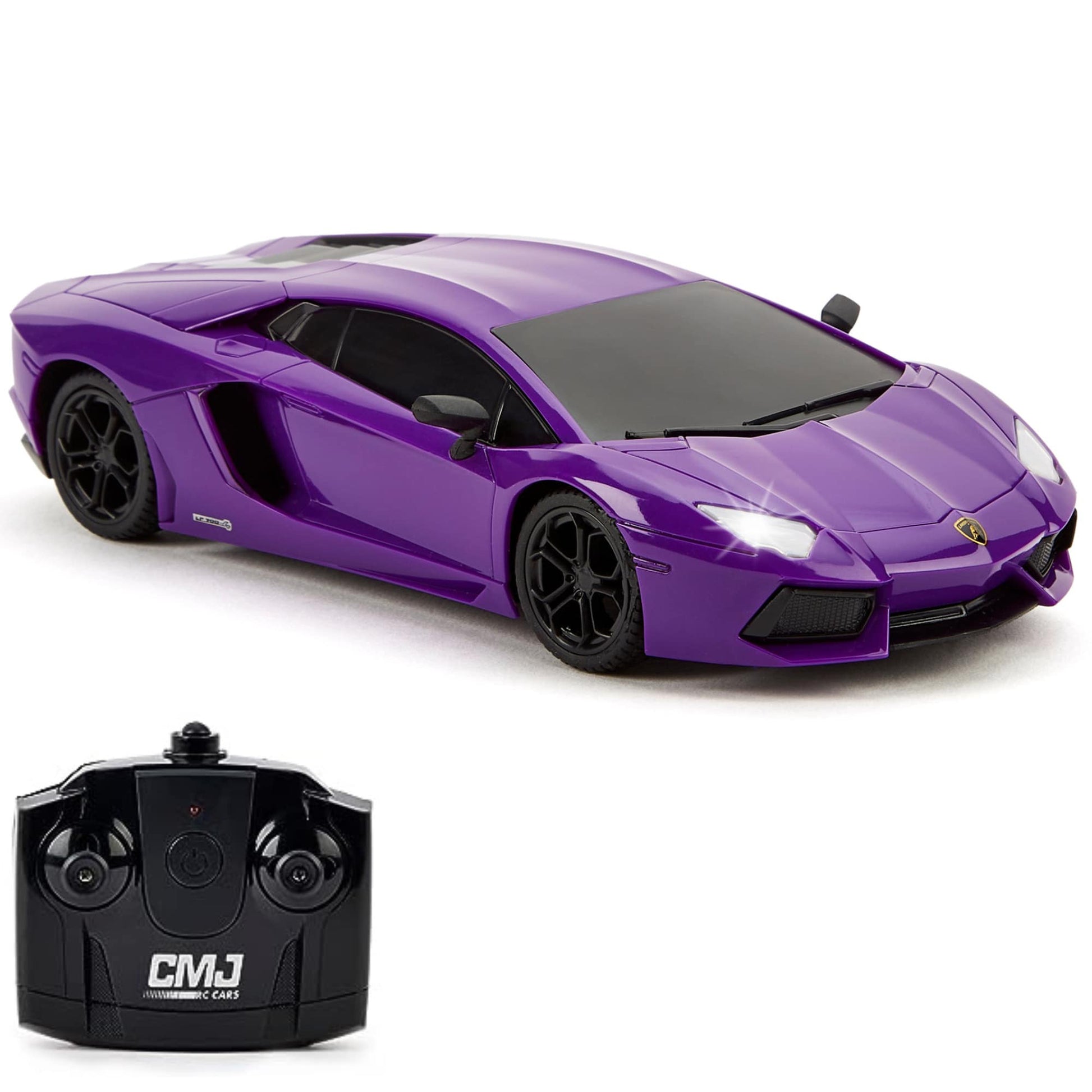 Purple Lamborghini LP700-4 remote control car with black remote control featuring CMJ branding