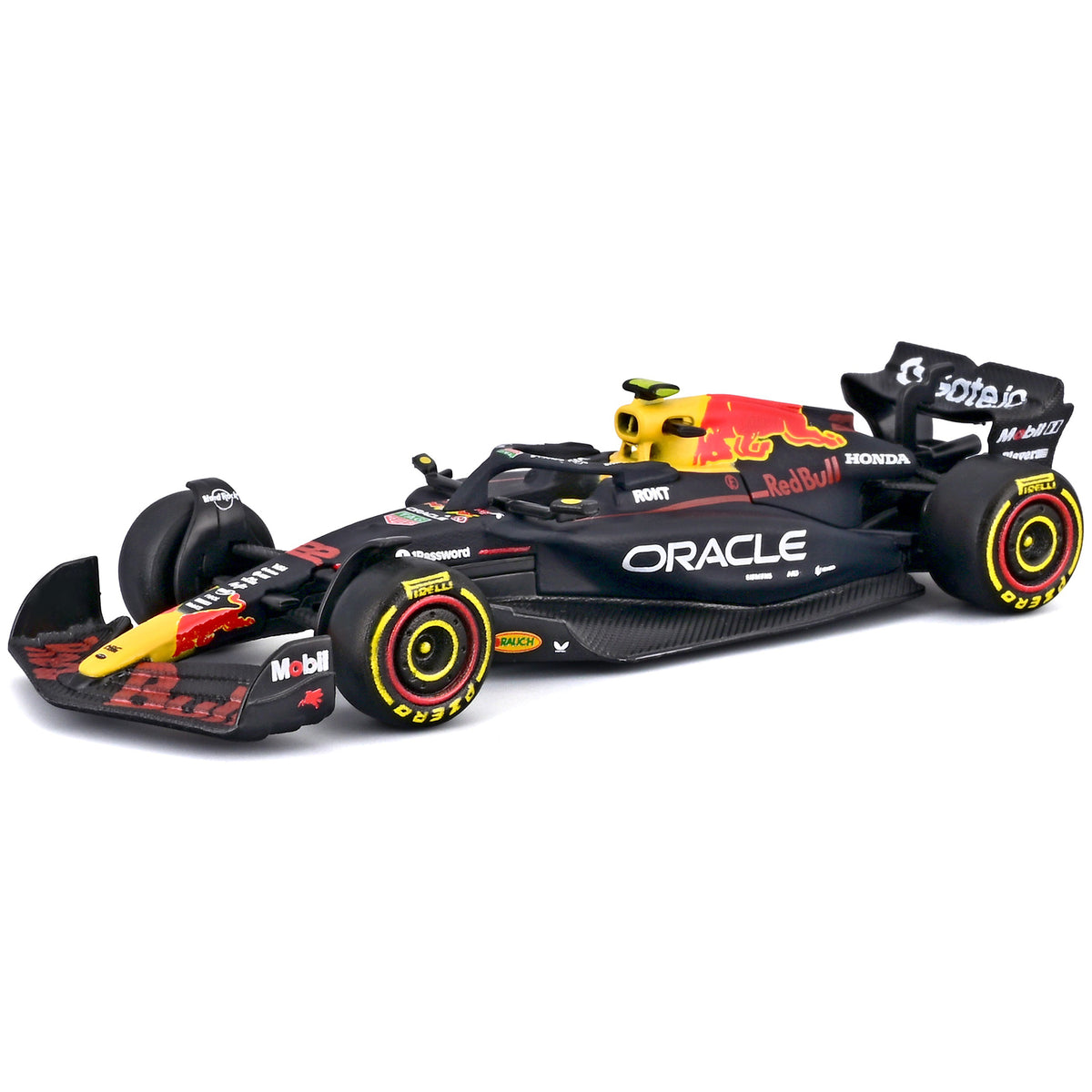 Bburago 1:64 Red Bull RB21 diecast race car in black, red and yellow on collector blister card