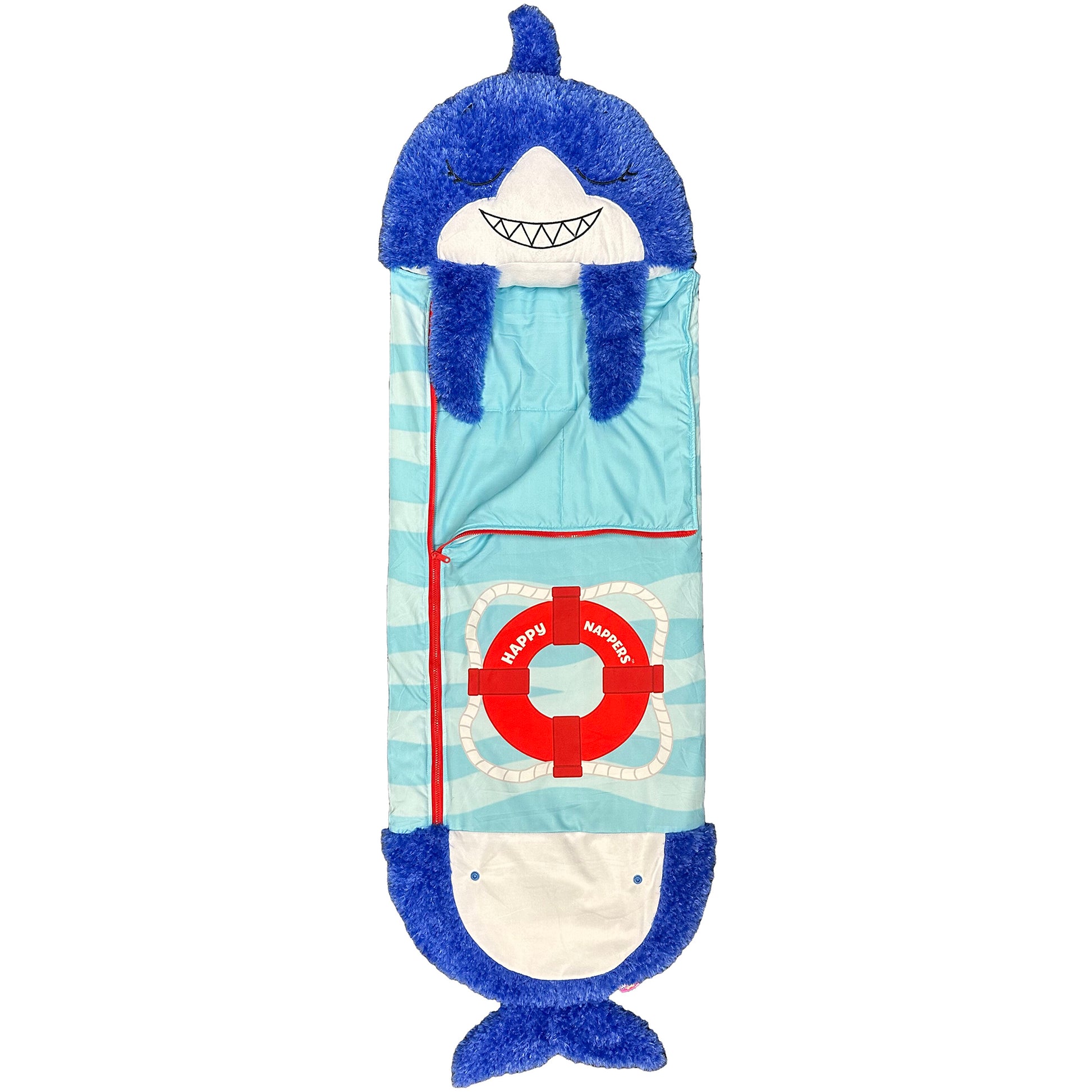 Happy Nappers Blue Shark Medium pillow and sleepy sack with plush blue exterior
