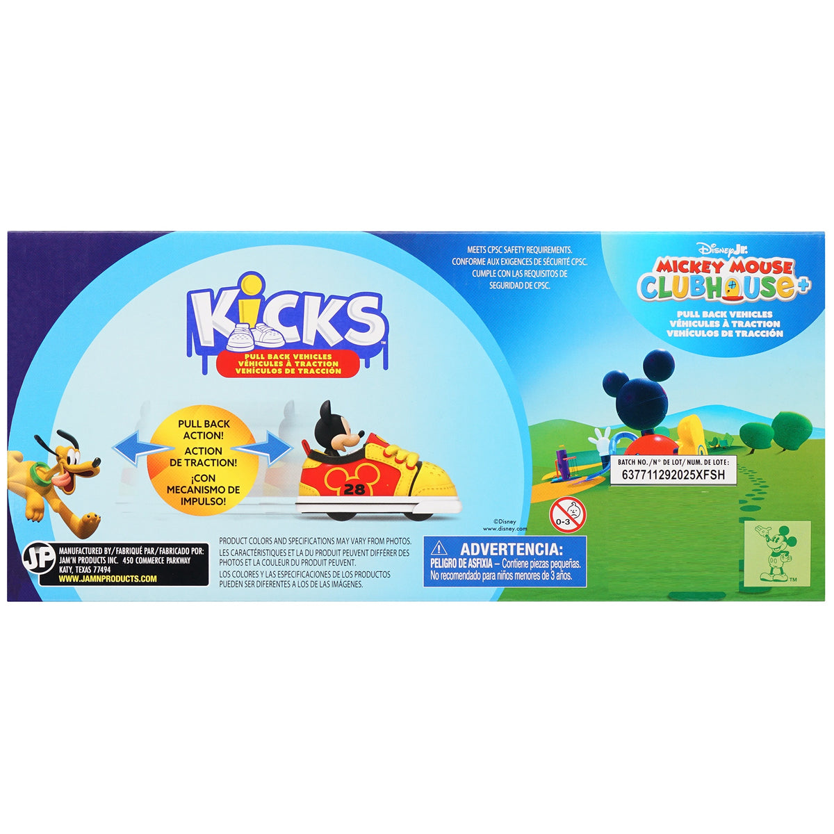 Disney Jr. Kicks Pull-Back Vehicles 3-pack with Donald Duck, Goofy, and Pluto shoe-shaped friction cars
