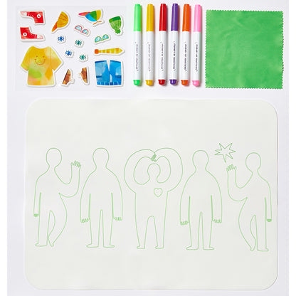 JOS Wipeable Silicone Mat Friends with colorful markers and summer stickers