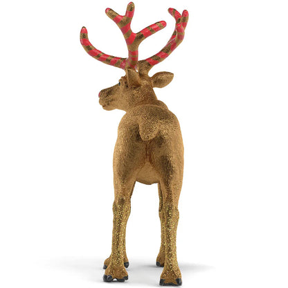 Wild Life Golden Anniversary Reindeer toy with gold glitter body and red striped antlers