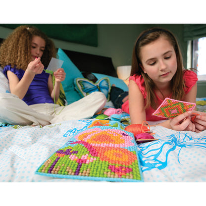 Easy-To-Do Cross Stitch colorful embroidery craft kit with bright pink, yellow, green, and blue designs