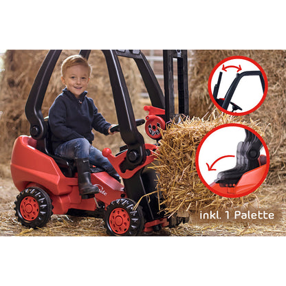 BIG Linde red forklift ride-on with working lift and palette