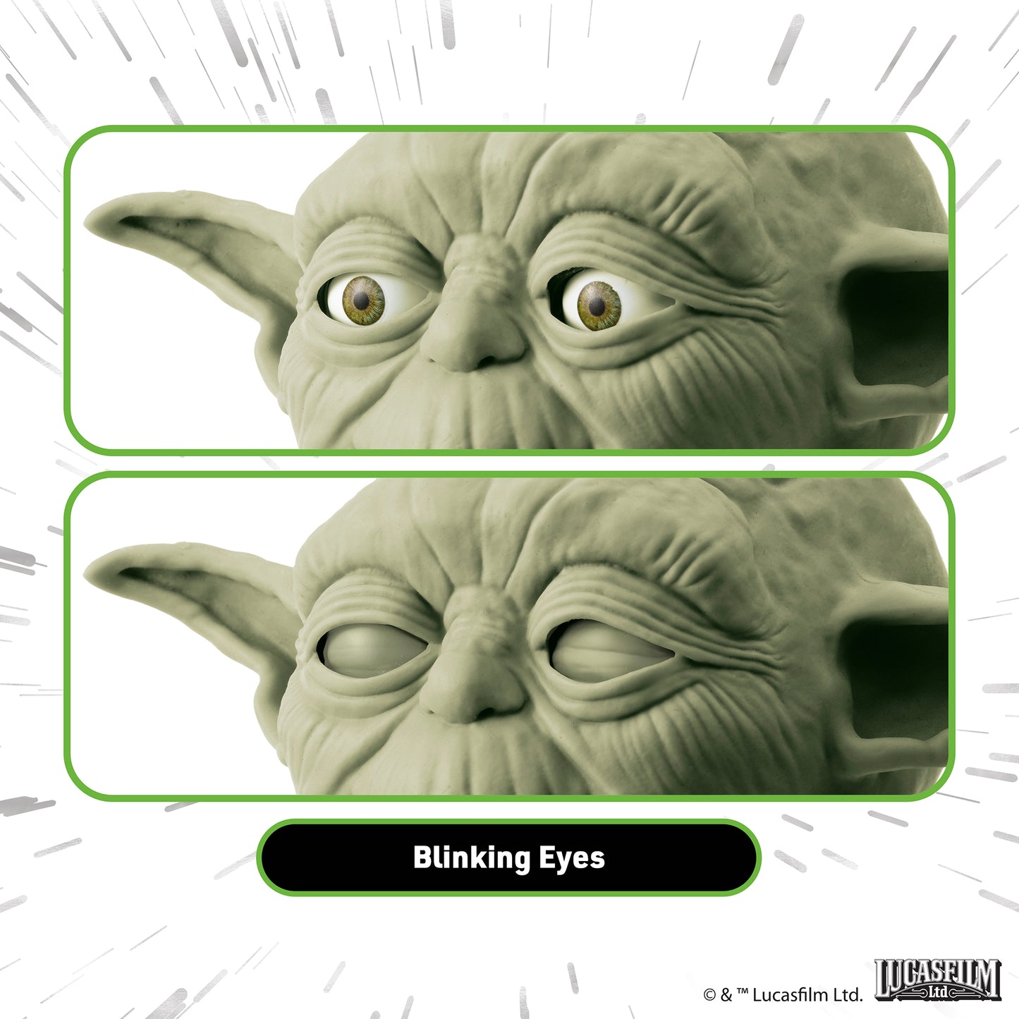 Yoda Blinking Eyes action figure with moving eyelids, green character head