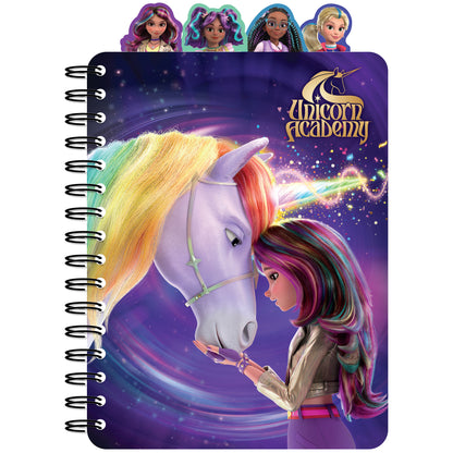 Unicorn Academy 4 Tab Journal with colorful unicorn and girl character design