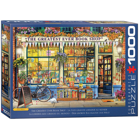 Eurographics 1000 Piece Puzzle: The Greatest Ever Book Shop featuring colorful storefront with books and flowers