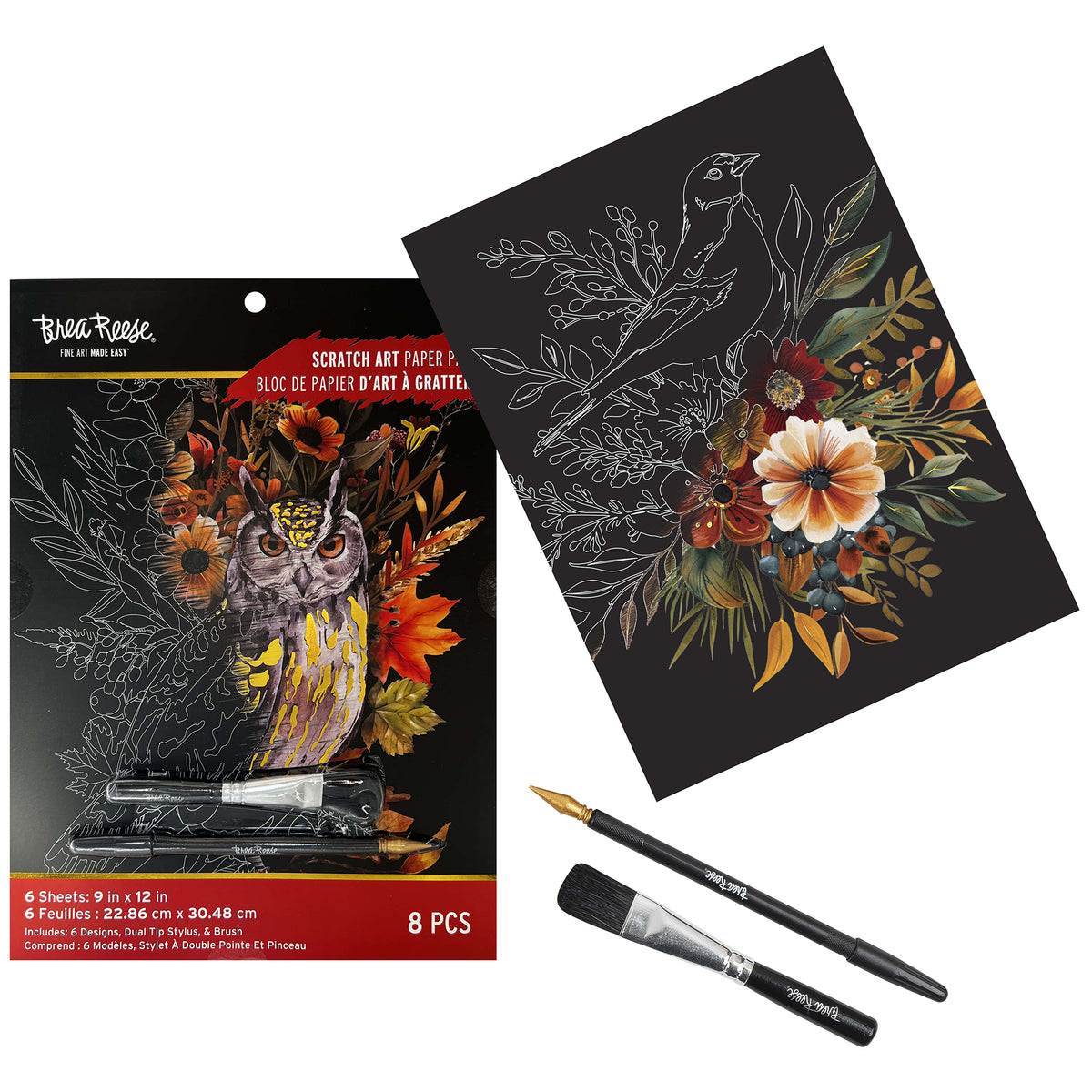 Brea Reese Scratch Art Paper Pad - Autumn Equinox with dual tip stylus and brush tools