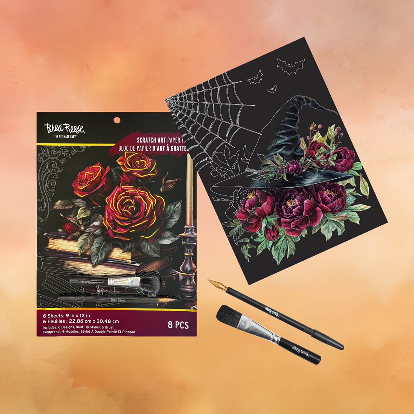 Scratch Art Paper Pad - Witching Hour with black sheets, colorful designs, and dual-tip stylus tools